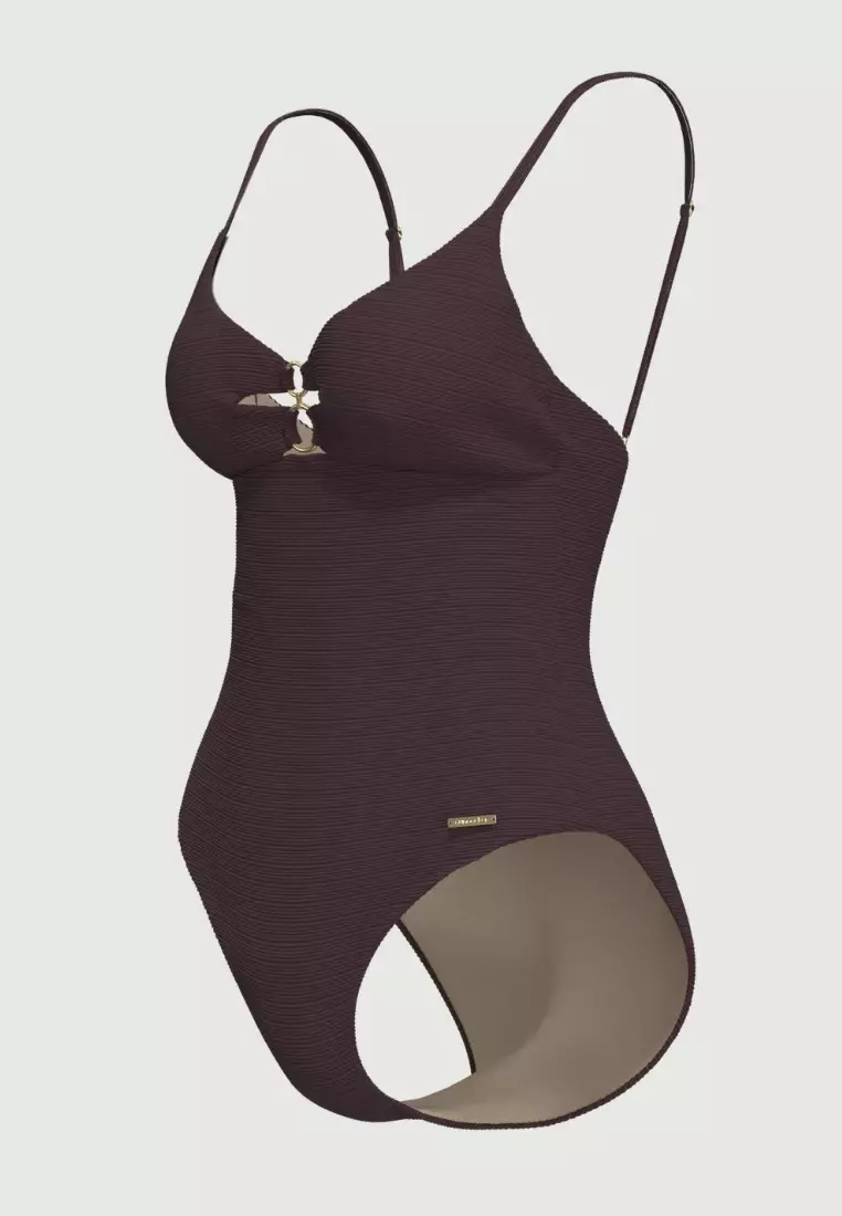 Maja紫色V領鏤空設計連身泳裝
