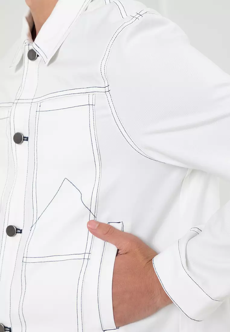 White contrast hotsell stitch denim jacket