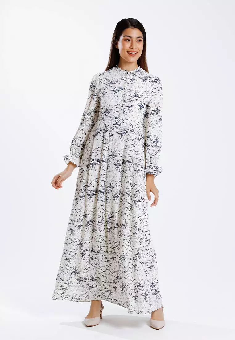 Forest Ladies Floral Pattern Maxi Dress Women Long Dress | Baju Perempuan - 885118-15Beige