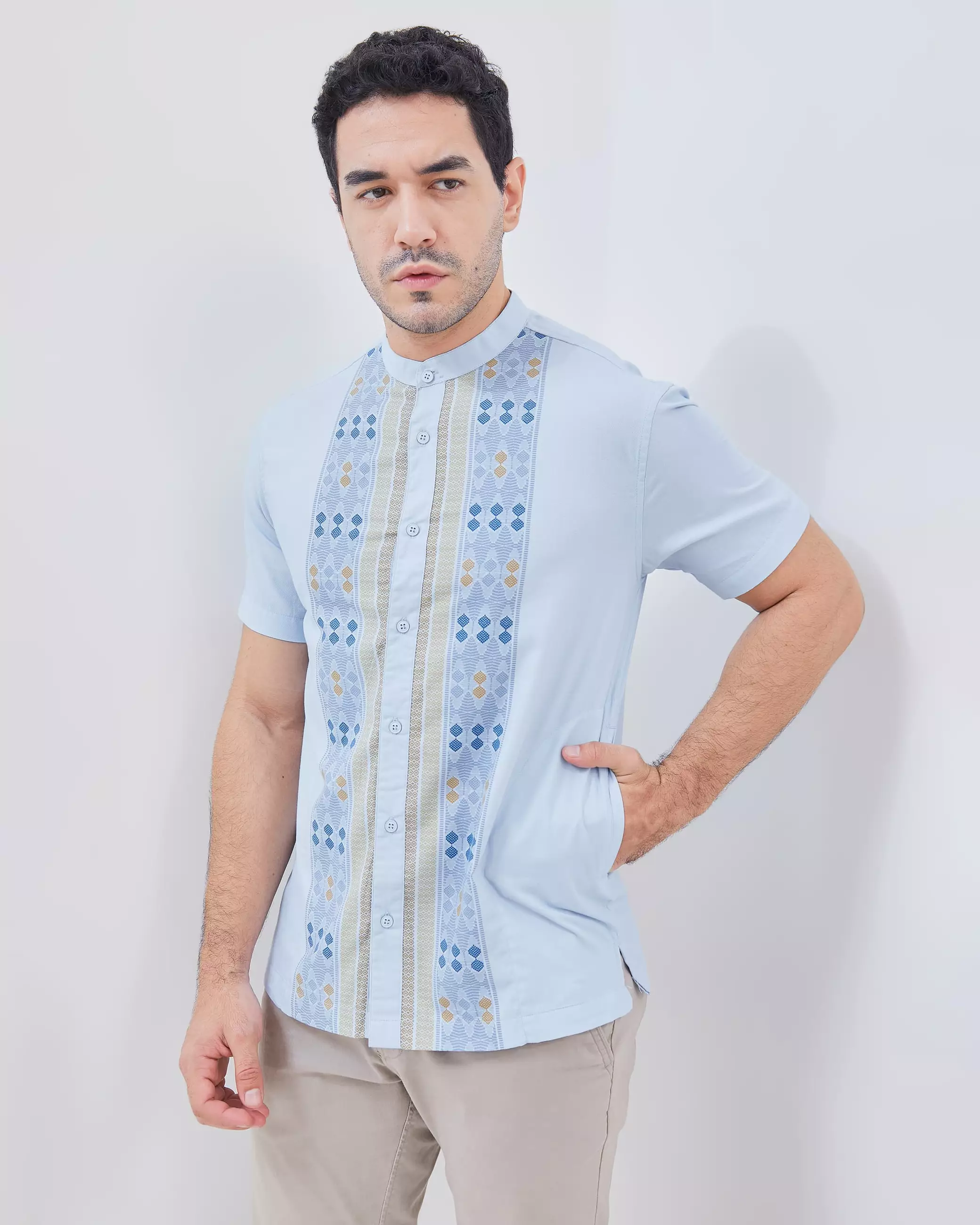 AMK Kemeja Koko Pria Lengan Pendek KK Rashad S/s Light Blue