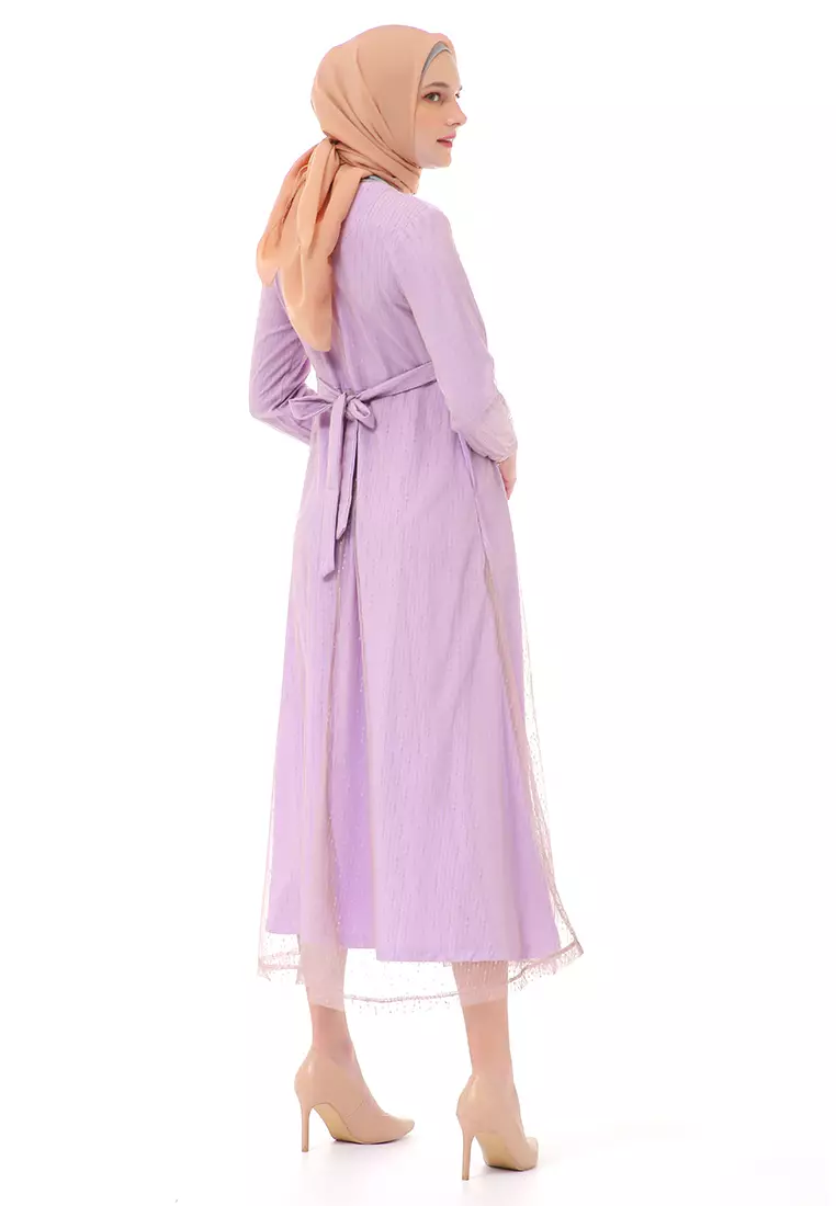 Nadya Dress Muslimah Women Waist Strap High Quality Premium - Lilac