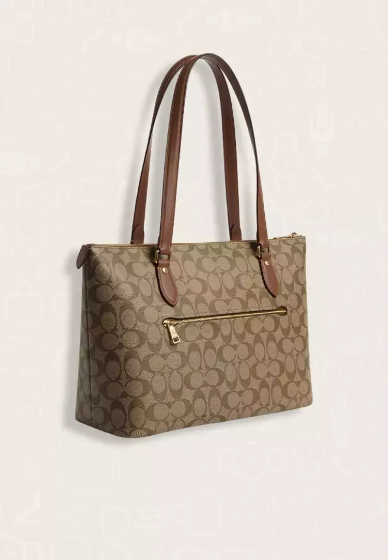 Coach Gallery Tote Bag In Signature Canvas With Floral Horse And Carriage Khaki Multi