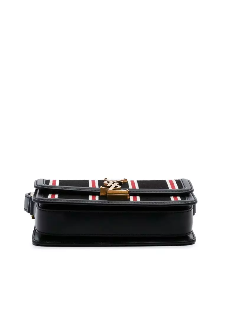 Pre-Loved Saint Laurent Small Canvas Striped Solferino Satchel In Box
