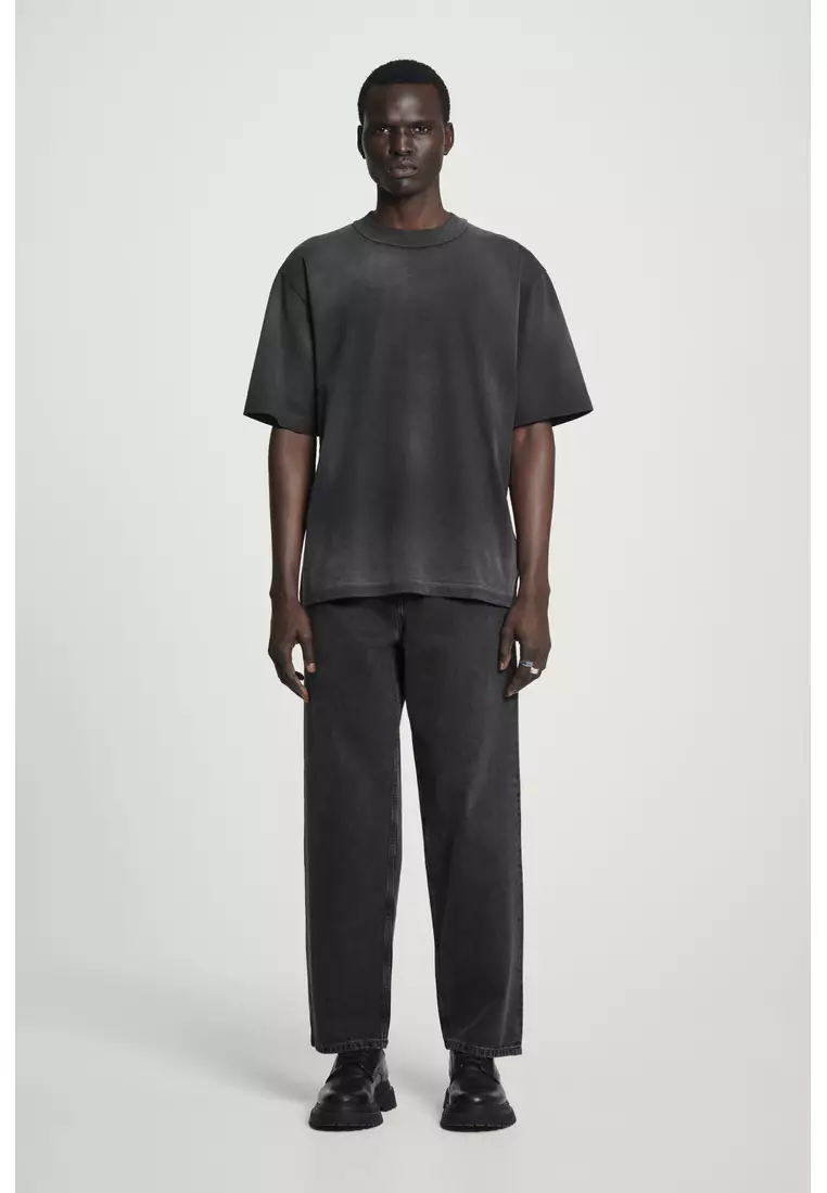OVERSIZED WASHED-JERSEY MOCK-NECK T-SHIRT