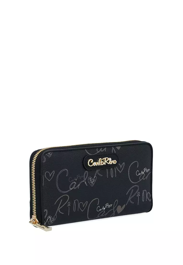 Buy Carlo Rino Black Calligraphy Monogram Zip-around Wallet 2026 Online ...