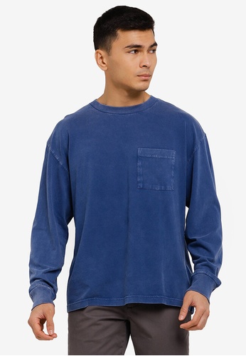 Abercrombie & Fitch blue Essential Oversized Long-Sleeves Pocket Tee 0A53BAA22E65F5GS_1
