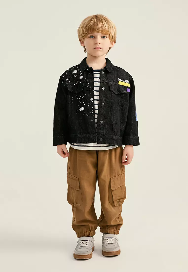 Long Sleeve Denim Jacket With Iconic Print