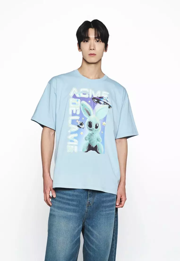 Real Alien Fuzzy Rabbit Short Sleeve T-Shirt Skyblue