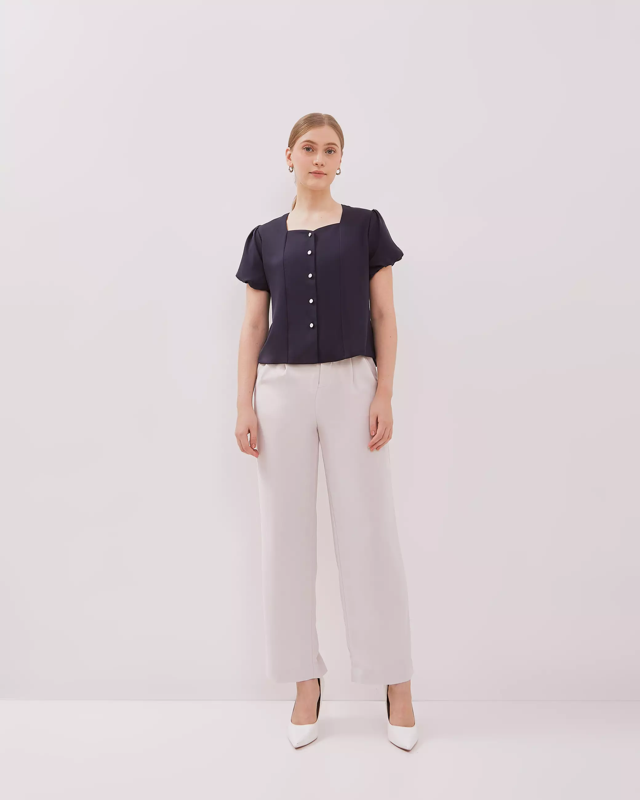 Urban Exchange Angela Navy Blouse - Atasan Blouse Navy Square Neck Warna Navy