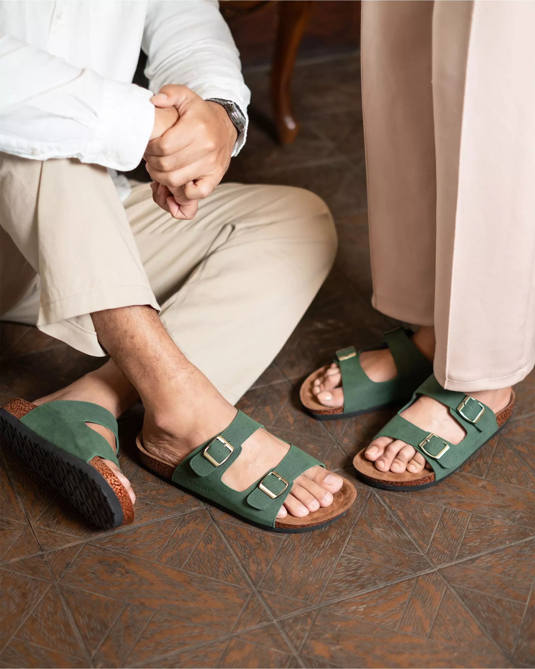 Cogen Sandal Pria Sendal Kulit Birken Vintage - Opera Green