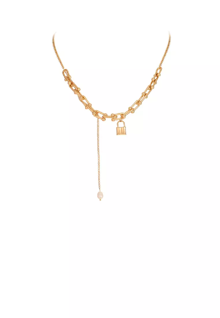 Gold chain lock necklace hot sale