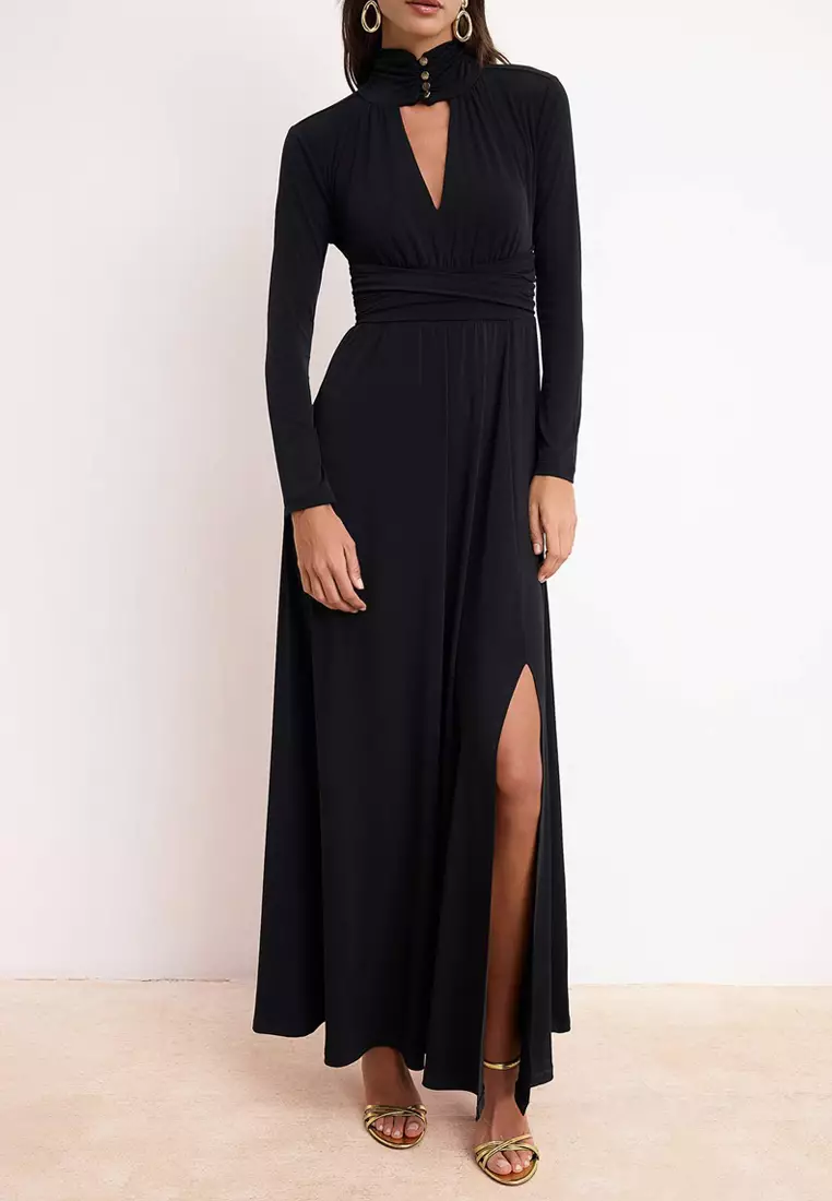 High Neck Tie Back Maxi Dress
