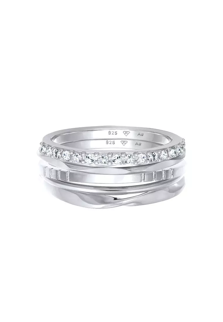 Set Cincin Ring Perak 925 Wanita Kristal Swarovski® Stacking