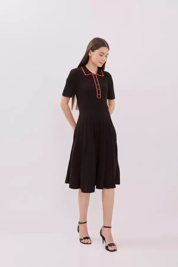 MINIMAL - Carina - Dress Rajut Lipit - Black Colour Black