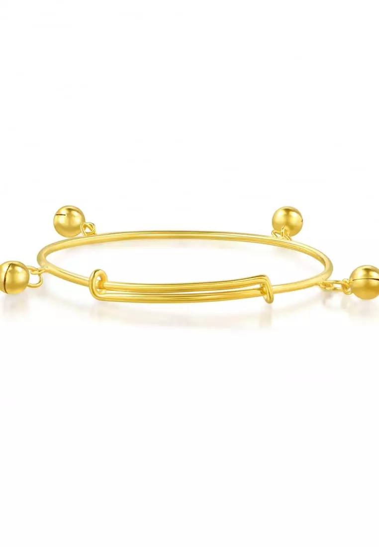 999.9 24K Pure Gold Chinese Gifting Collection Newborn Adjustable Bangle for Tiny Size 09220K Price-by-Weight 7.11g Gold