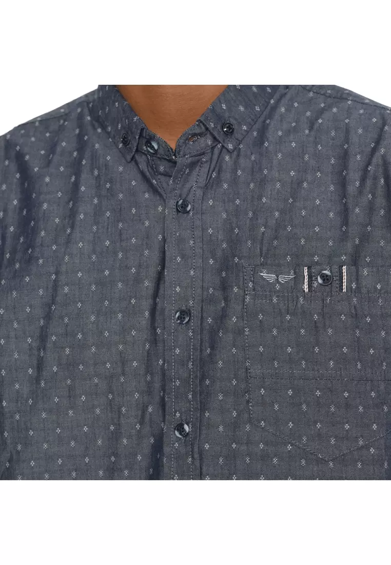 RBJ Kemeja Denim Printing Biru Regular Fit Pria