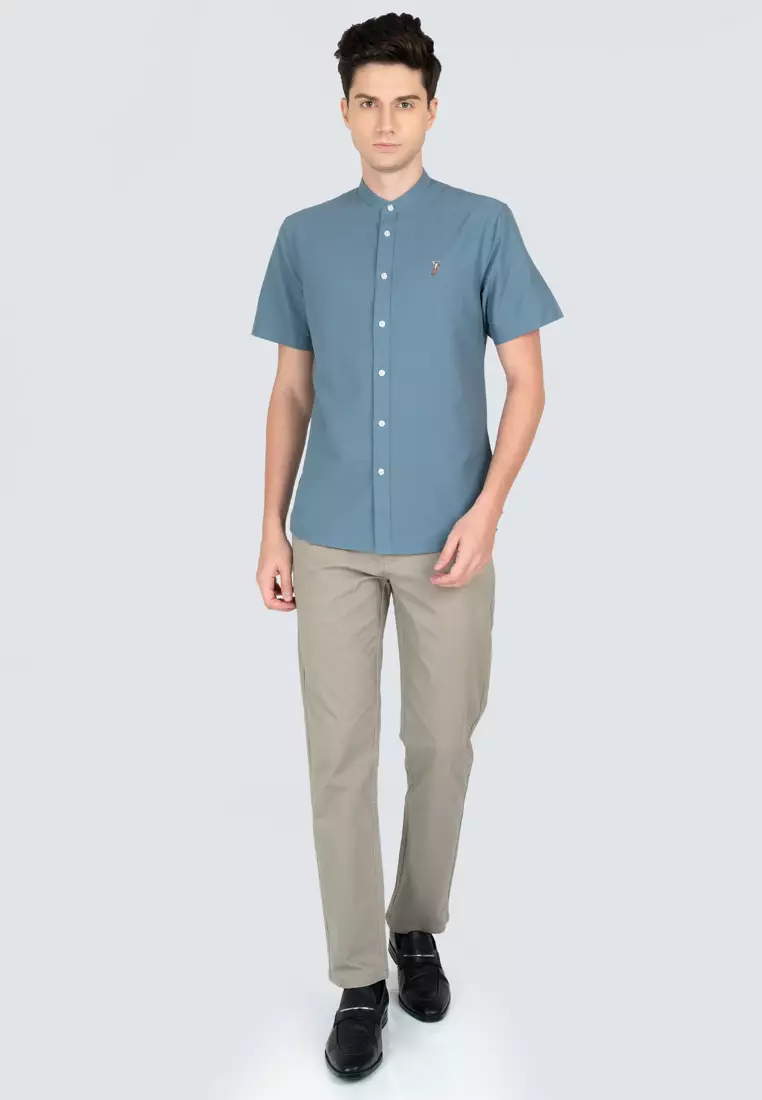 Polo Haus - Men’s Cotton Mix Signature Fit Mandarin Collar Short Sleeve MBSSE003