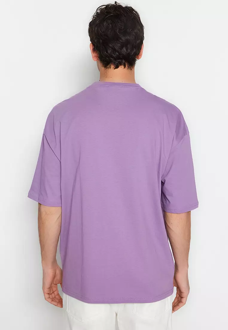 Crew Neck Short Sleeve Dinosaur Embroidered T-Shirt