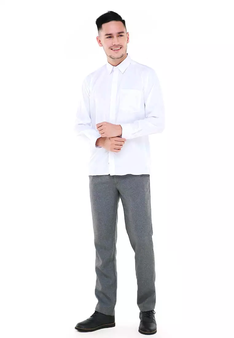 Dwan Shirt Lengan Panjang Pria Formal Material Cotton Double Twist ORIGINAL - White