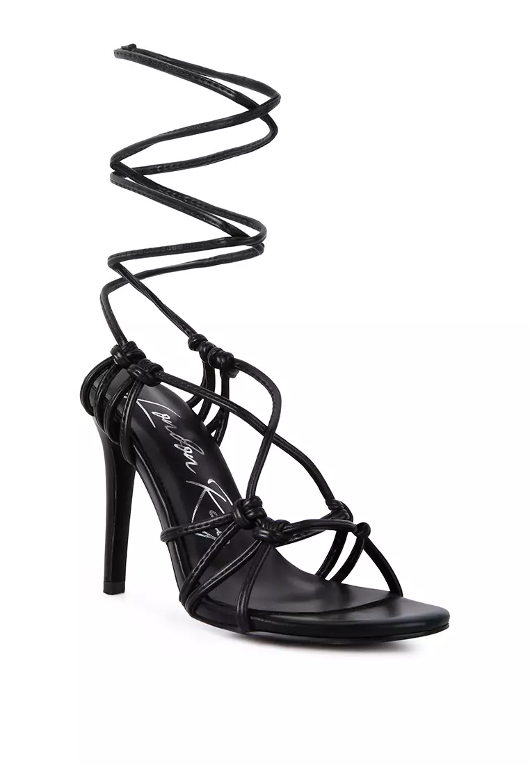 Black High Heeled Lace Up Sandals
