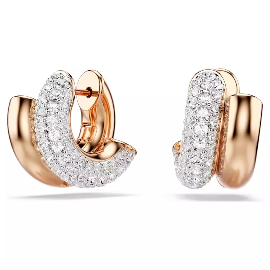 Dextera hoop earrings, Round cut, Mini, White, Rose gold-tone plated
