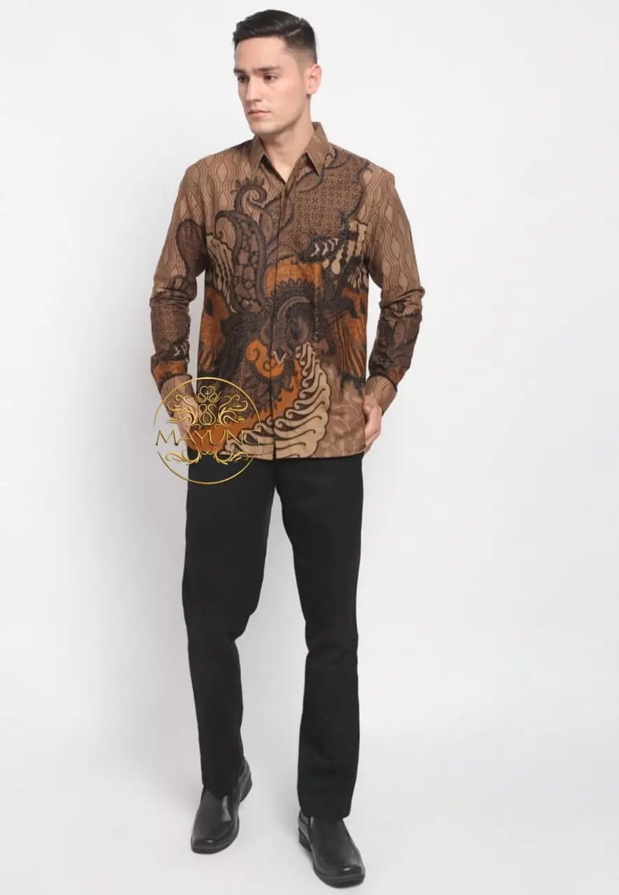 Sakra Coklat Kemeja Batik Pria Premium Slimfit Modern Lengan Panjang