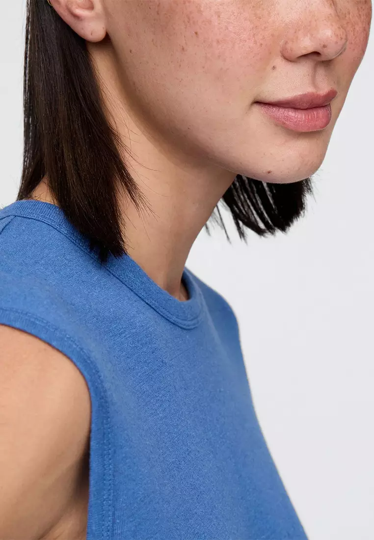 Linen-Blend Crewneck Shell Tank Top