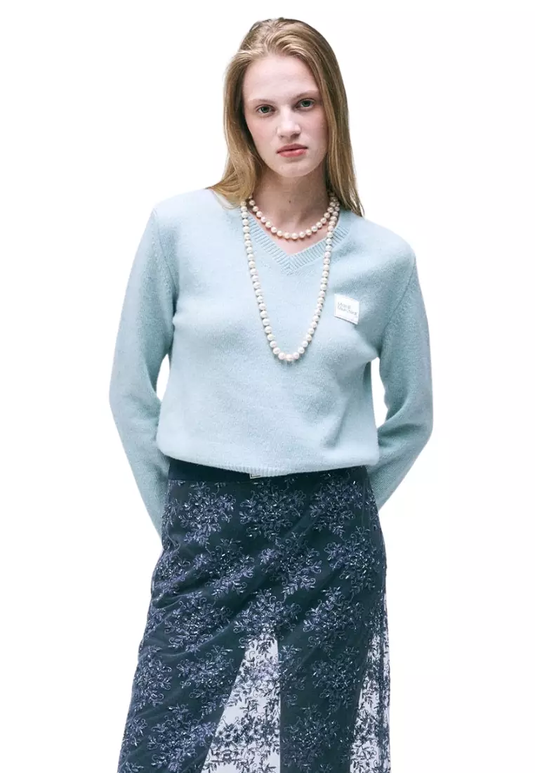 Raccoon Blended V Neck Square Logo - Mint