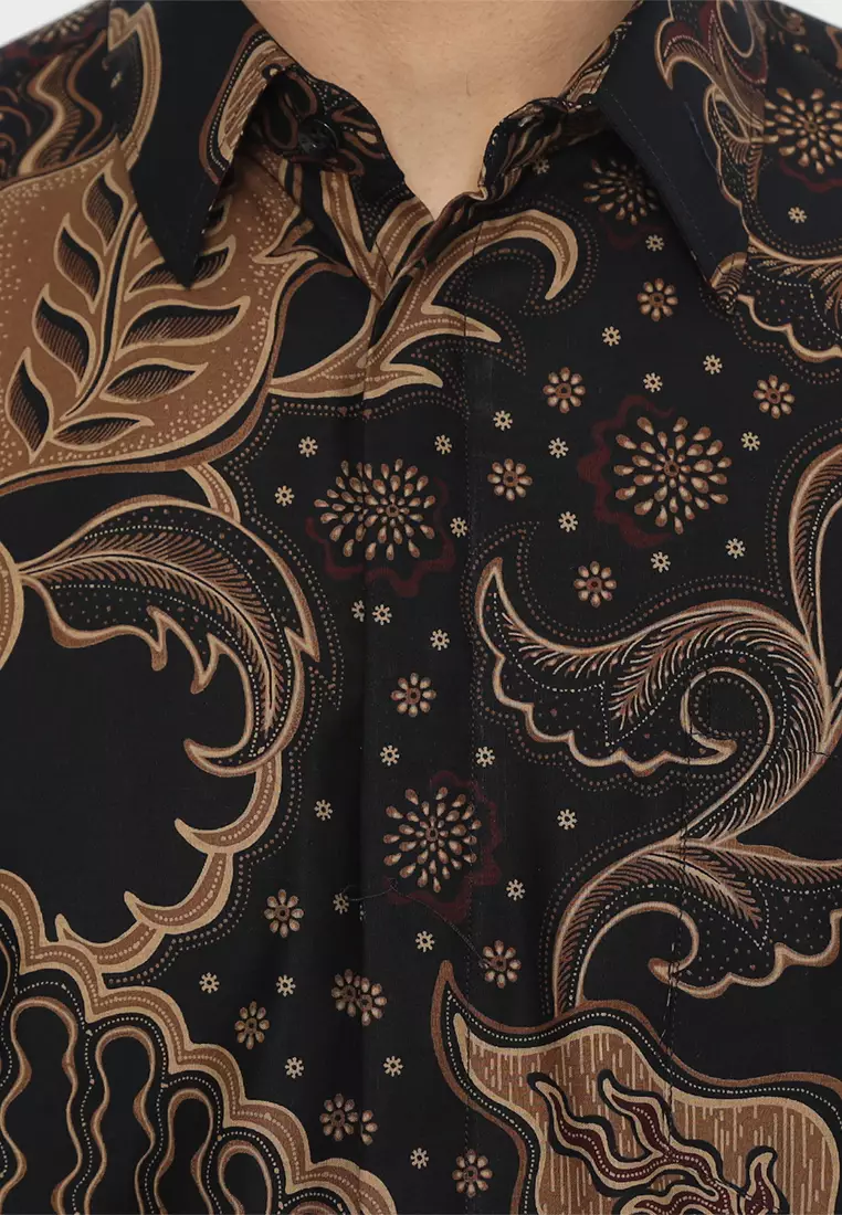 Kemeja Batik Pria Ganesha Lengan Pendek - Black/Brown