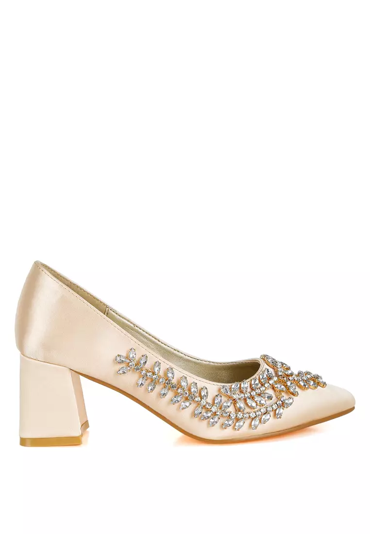 Discount on London Rag  shoes - SKU: Satin Diamante Embellished Pumps in Beige