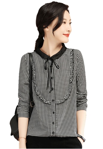 A-IN GIRLS black and white Vintage Houndstooth Chiffon Shirt 715AEAA3B233C4GS_1