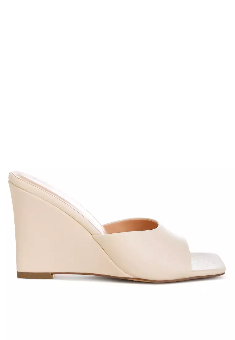 London Rag Recycled Faux Leather Wedge Sandals in Beige