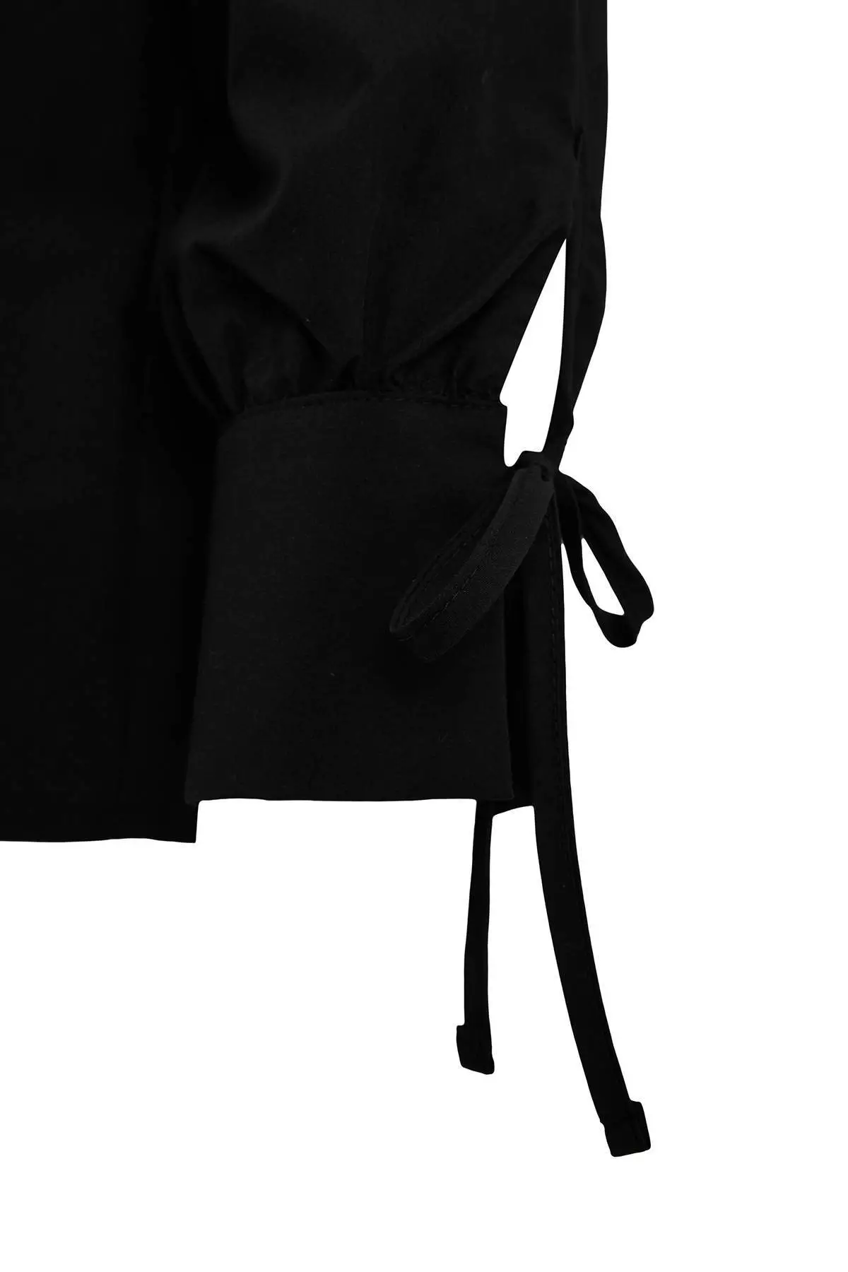 Black Voile Thin Lace-Up Summer Woven Plus Size Blouse Tbbss26Af00020