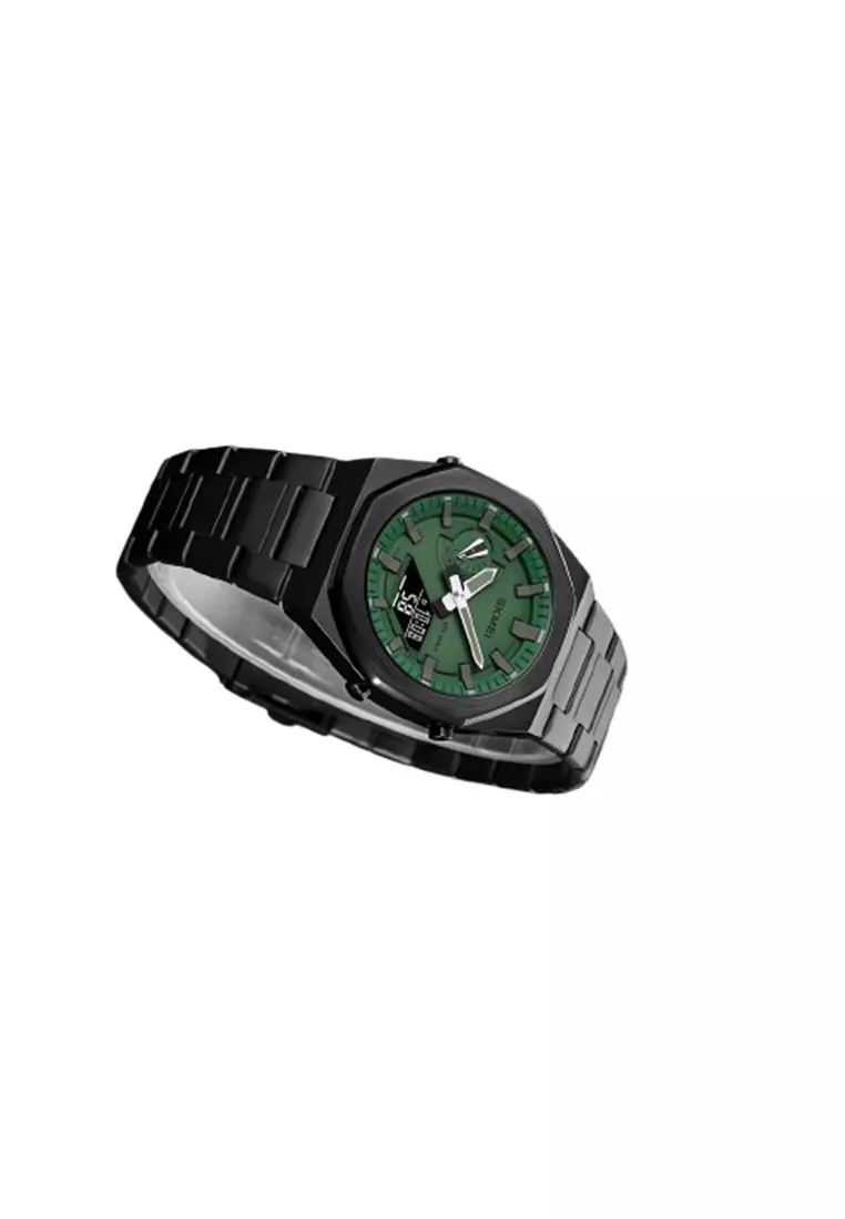 Jam Tangan Elektronik Luminous LED Light World Time Waterproof 1816 ORIGINAL - Black Green