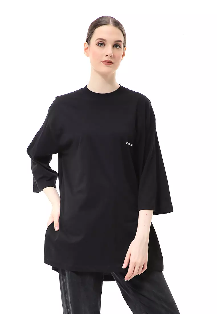 Wina Kaos Atasan Wanita Polos Basic Oversize - Hitam