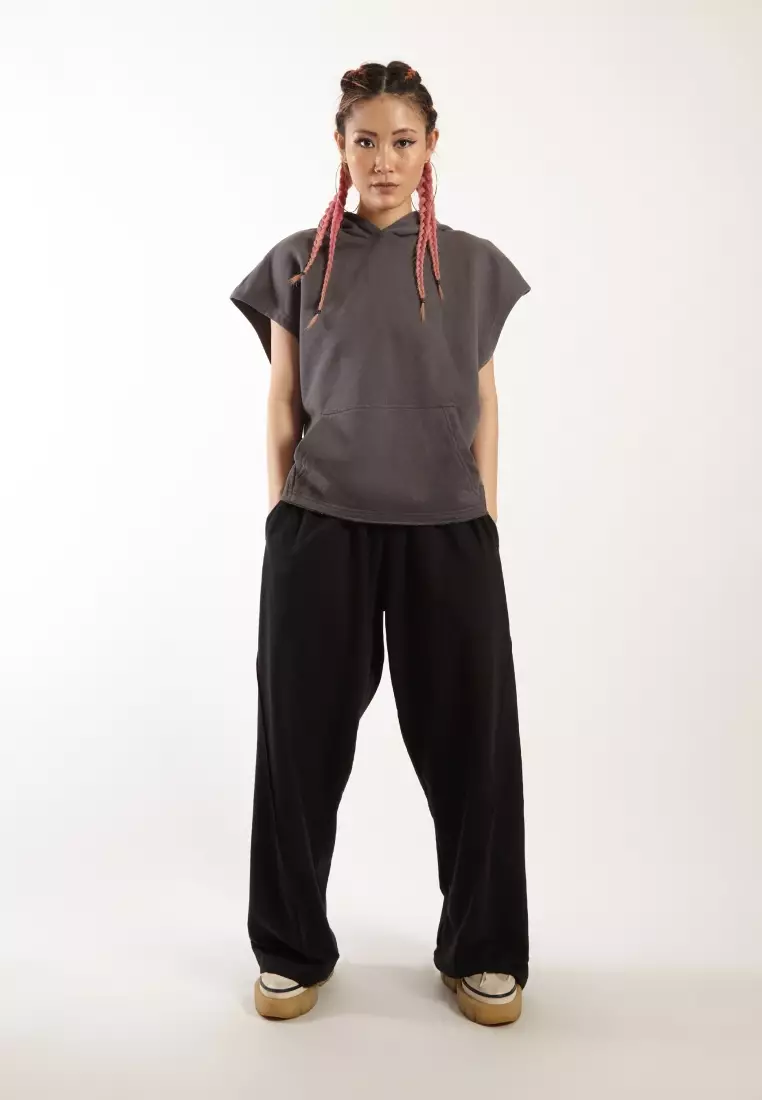 VEDECI X OCWA CONNOR BOXY CROP SLEEVELESS HOODIE ASH GREY