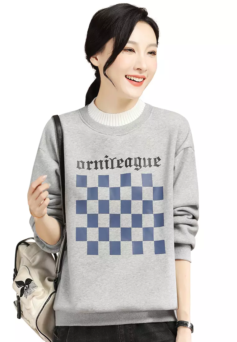Simple Warm Printed Sweater Plus Velvet