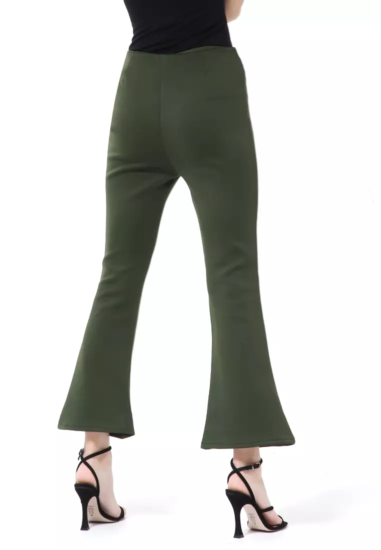Stella Celana Kerja Wanita Long Pants Cutbray Simple Design Material Scuba ORIGINAL - Army Green