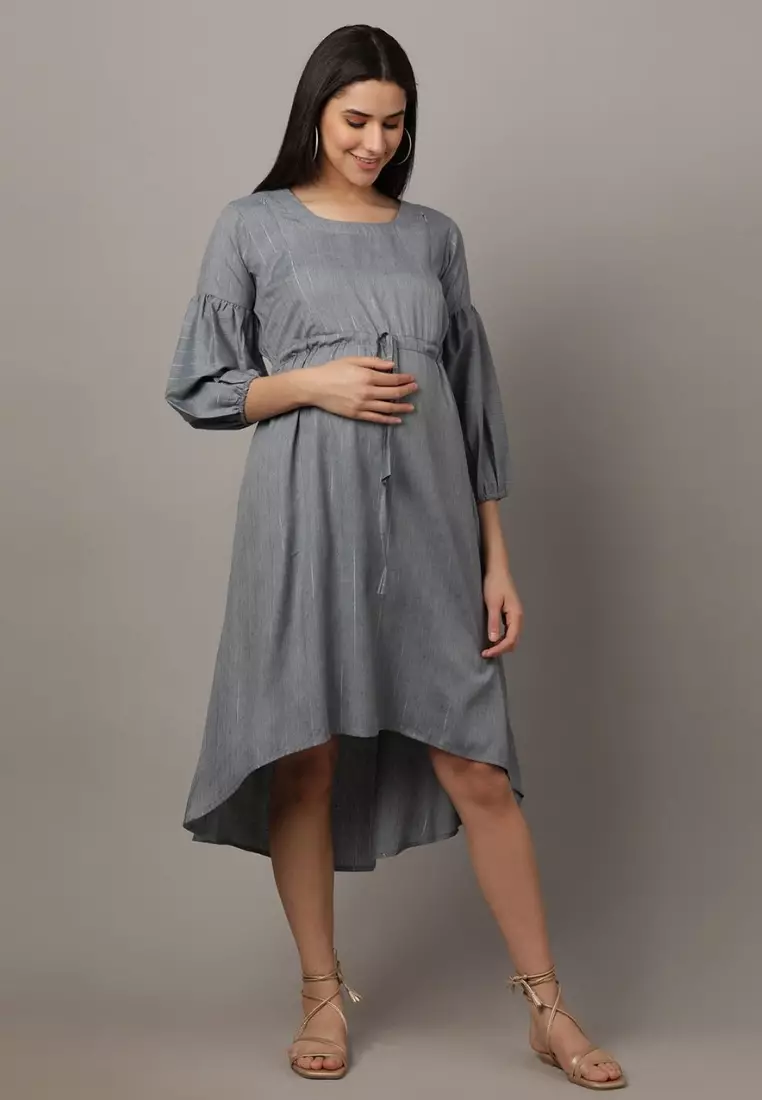 Arona Grey Shimmer Stripes Maternity And Nursing Dress