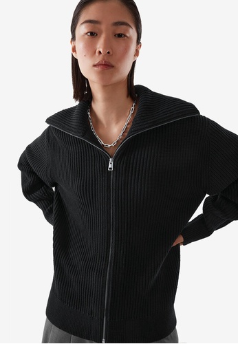 Cos black Zip-Up Ribbed-Knit Cardigan DC61EAA328E9BAGS_1
