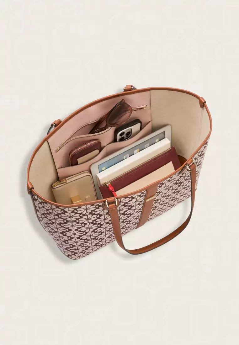 Kate Spade Spade Flower Jacquard Large Open Tote Burgundy Multi