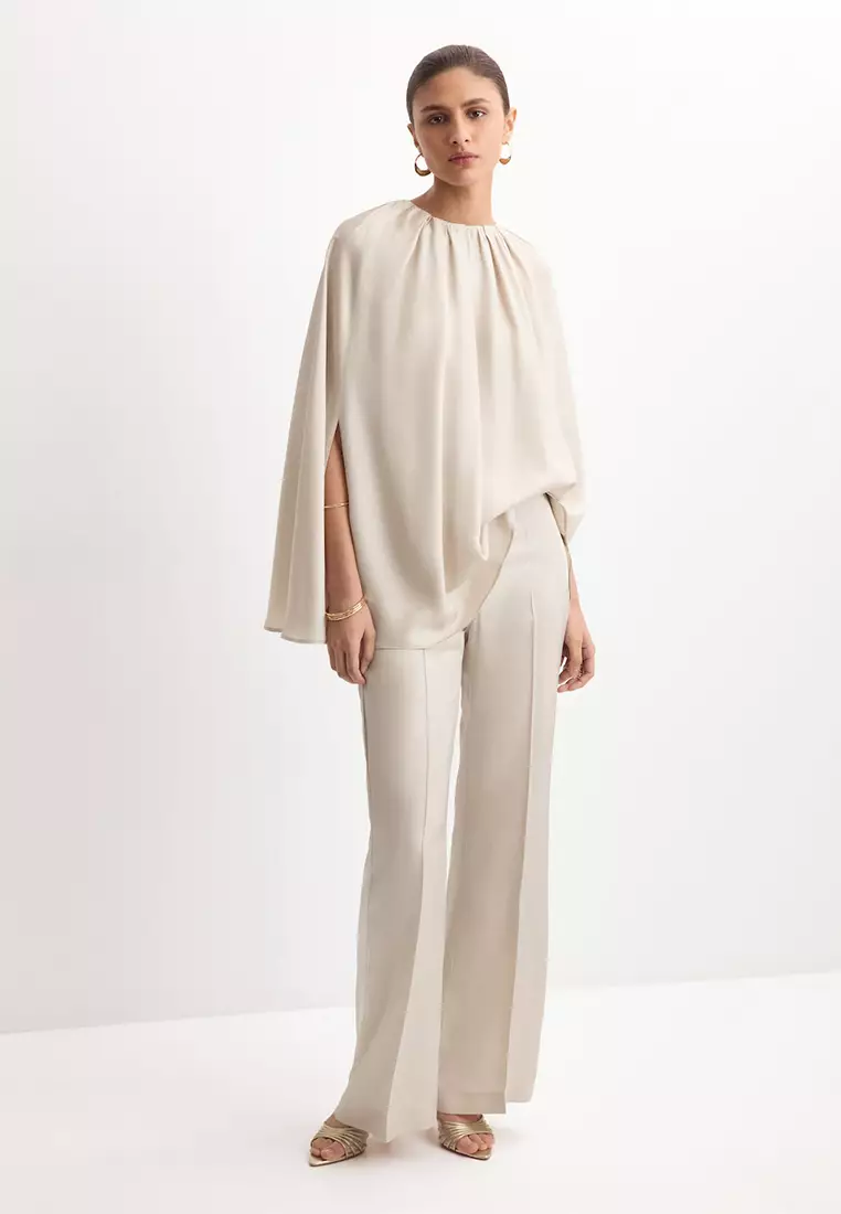 Blouse With Slits & Ruched Neckline