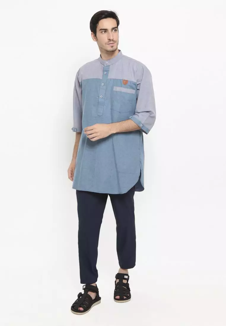 Zayidan Baju Koko Gamis Muslim Pria Tamam - Biru Abu