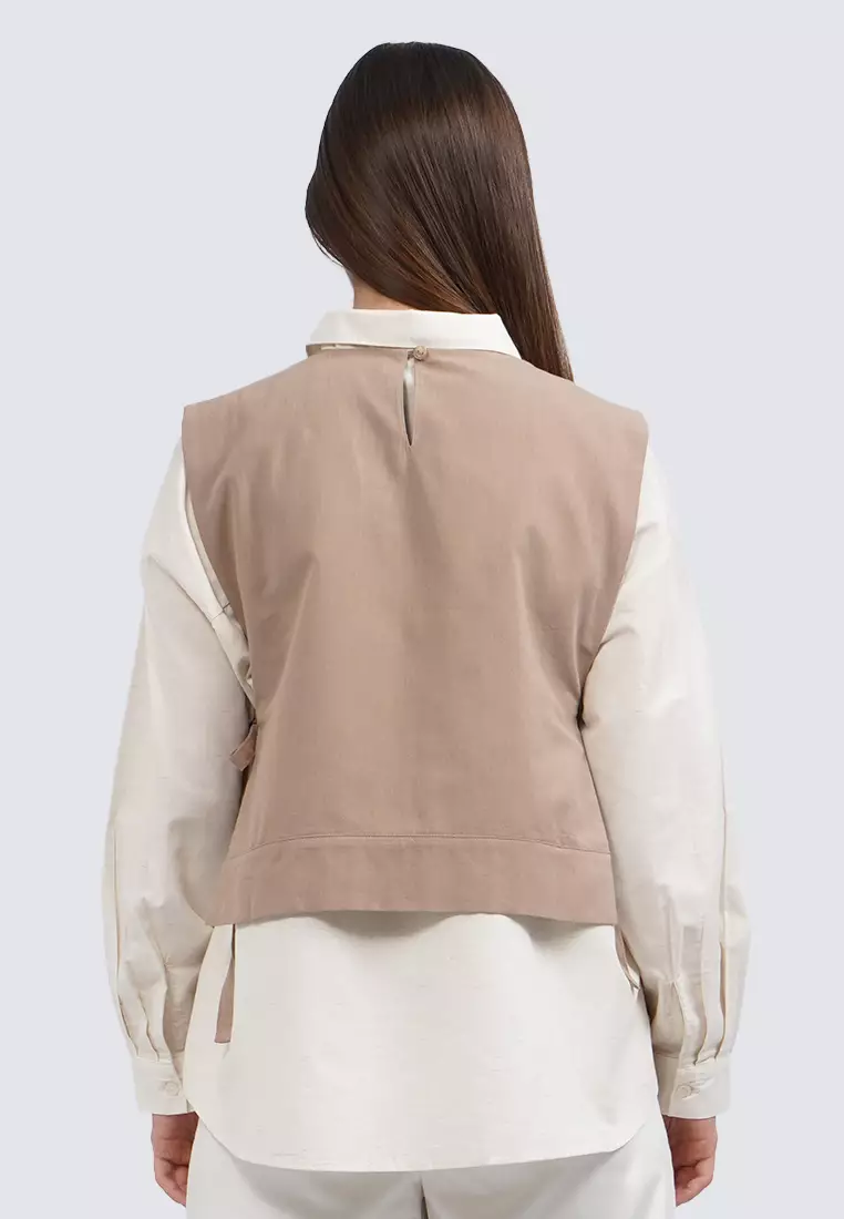 Embroidered Side Tie Vest BROWN