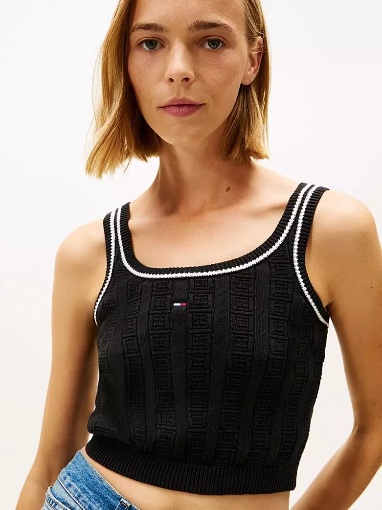 Tommy Jeans - Flag Cable Knit Cropped Tank Top