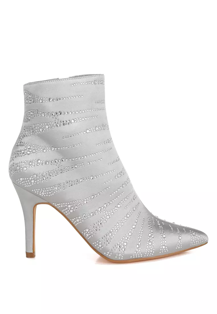 Discount on London Rag  shoes - SKU: Satin Rhinestone Ankle Party Boots in Silver