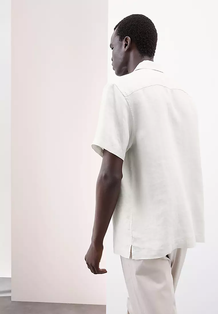 Pure Linen Herringbone Cuban Collar Shirt