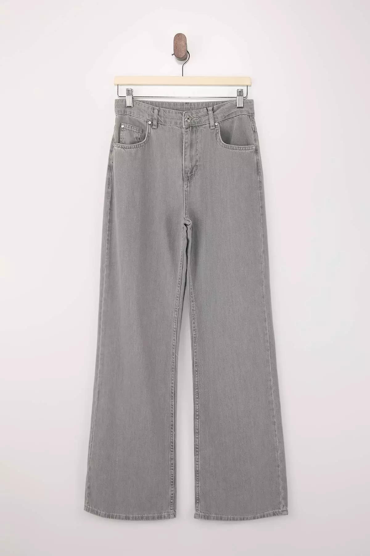 Gray Dumped High Waist Seasonal 1% Cotton Long Length Wi Wide Leg Eans Twoss26Je127