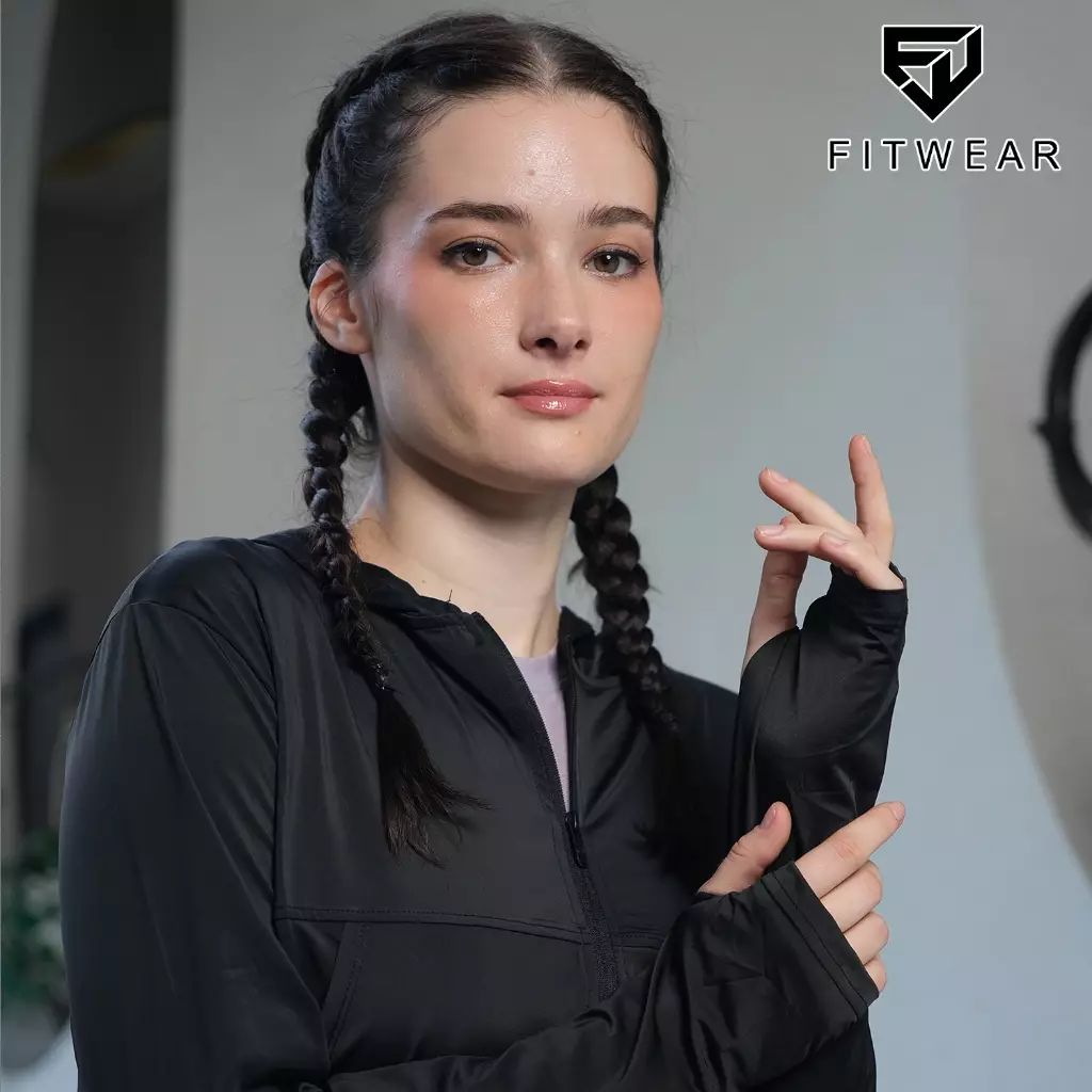 Fitwear Jaket / Jacket Olahraga Oversize Wanita TYLA DRYFIT POCKET - BLACK