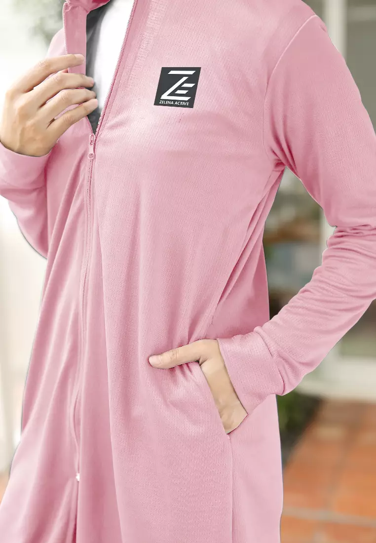 Zelena - Elle Tracksuit Hoodie Sport | Tunic Olahraga Lari Bersepeda - Candy Pink